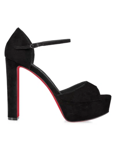 Christian Louboutin Women's Sandaloo 130mm Veau Velours Platform Sandals In Black