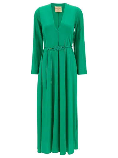 Forte Forte Strech Silk Satin Long Sleeves Dress In Green