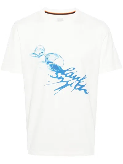 Paul Smith Mens Wine Glass Print Tshirt Clothing In White