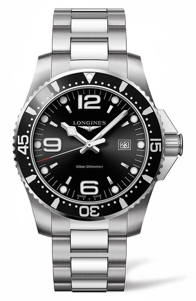 Longines Hydroconquest 44mm Quartz Stainless Steel Bracelet Watch In Silver/ Black/ Silver