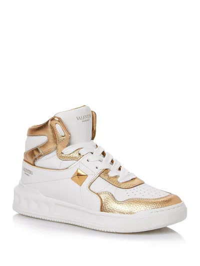 Valentino Garavani Mid-top Womens Leather Metallic Detail Casual And Fashion Sneakers In White