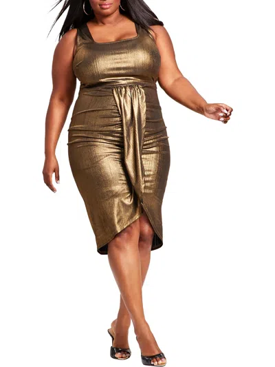 Nina Parker Plus Womens Metallic Bodycon Dress In Gold