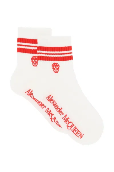 Alexander Mcqueen Stripe Skull Sports Socks In Brown