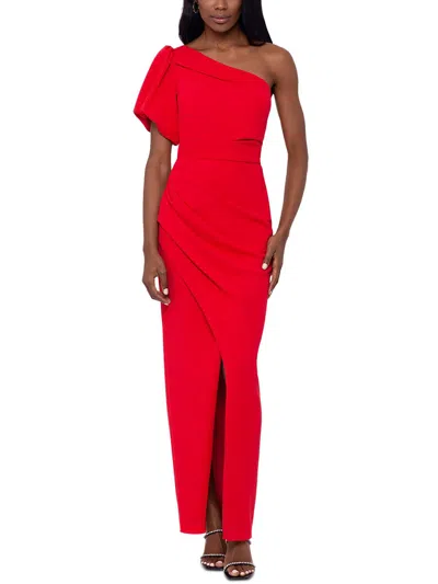 Betsy & Adam Womens Asymmetric Polyester Evening Dress In Red
