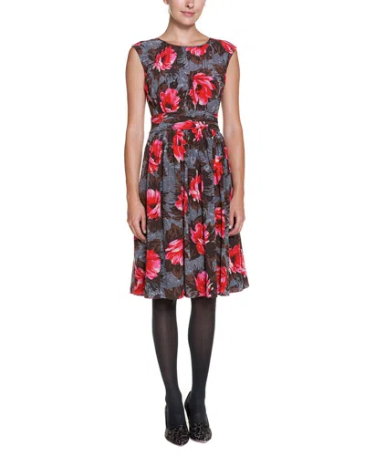 Boden Selina Grey & Red Floral Print Ruched Midi Dress In Multi