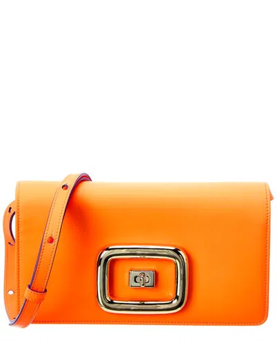 Roger Vivier Viv' Choc Mini Leather Clutch In Orange