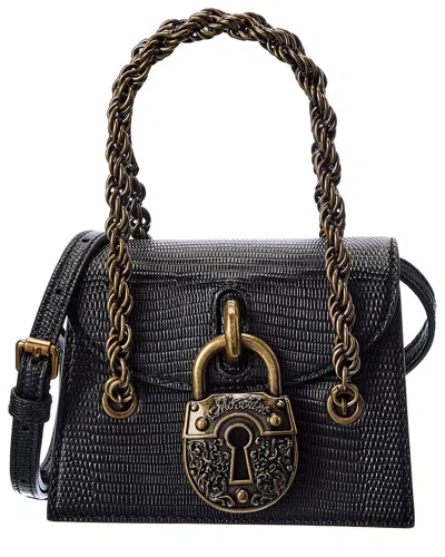 Moschino Padlock Detail Large Embossed Leather Crossbody In Black