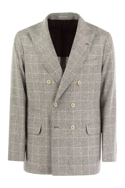 Brunello Cucinelli One-and-a-half-breasted Deconstructed Jacket In Prince Of Wales In White
