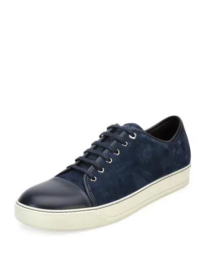 Lanvin Men's Patent Leather/suede Low-top Sneakers In Elephant Gray