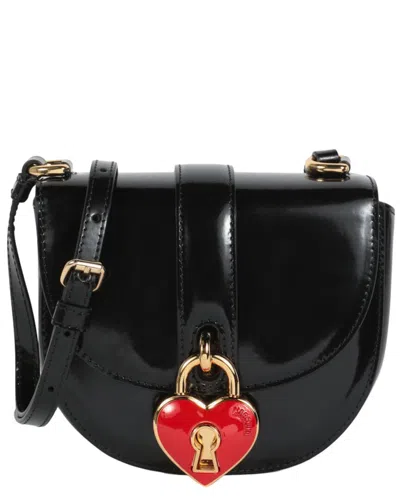 Moschino Heart-charm Leather Crossbody In Black