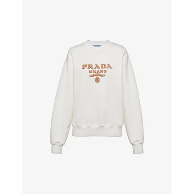 Prada Brand-appliqué Oversized-fit Cotton-jersey In Neutral
