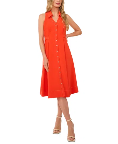 Cece Topstitch Sleeveless Midi Shirtdress In Tiger Lily