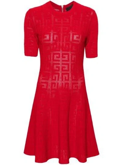 Givenchy 4g Jacquard Flared Mini Dress In Rosso