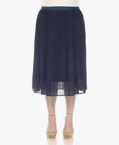 White Mark Plus Size Pleated Chiffon Midi Skirt In Navy