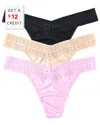 Hanky Panky Dreamease Low Rise Thong 3 Pack With $12 Credit In Chai/black/cotton Candy Pink
