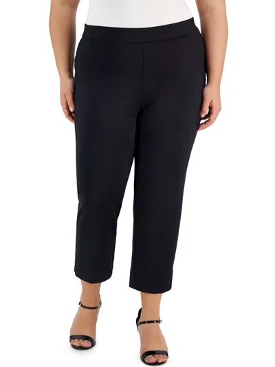 Anne Klein Plus Size Pull-on Slim-leg Cropped Pants In Black