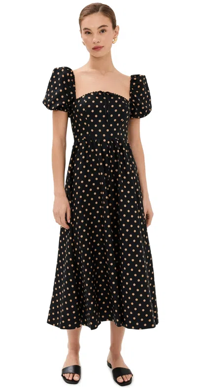 Reformation Marella Puff Sleeve Linen Dress In Ritz Dot