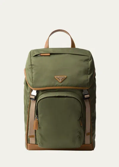 Prada Re-nylon And Leather Backpack In F03uq Militarecar