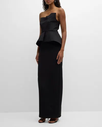 Roland Mouret Strapless Crepe Gown With Gathered Bodice In Black