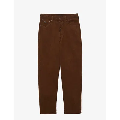 Prada Mens Brown Brand-plaque Relaxed-fit Cotton-corduroy Trousers