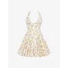 House Of Cb Womens Ivory Meadow Print Valentia Plunge-neck Stretch-cotton Mini Dress