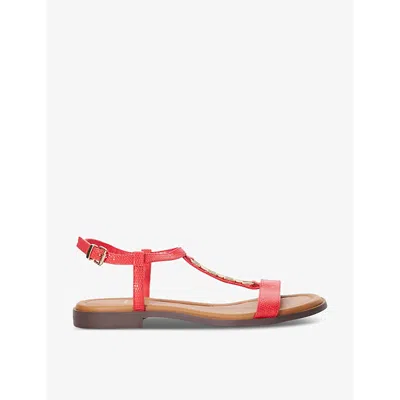 Dune Womens Red-leather Lotty Chain-embellished Lizard-embossed Leather Sandals