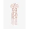 Self-portrait Womens Pink Slim-fit Square-neck Woven-blend Midi Dress