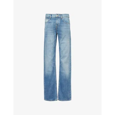 7 For All Mankind Mens Light Blue Harmattan Straight-leg Mid-rise Denim-blend Jeans