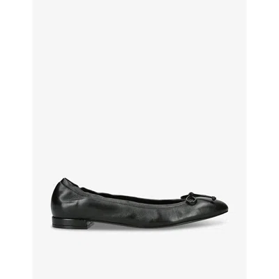 Stuart Weitzman Womens Black Bria Bow-embellished Leather Ballet Flats