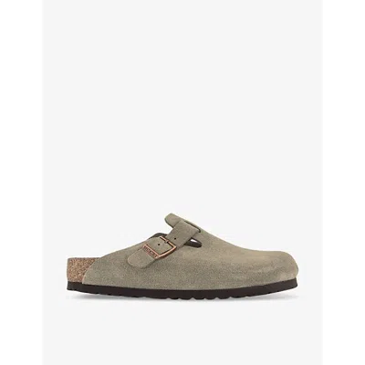 Birkenstock Womens Taupe R Boston Logo-embossed Suede Clogs
