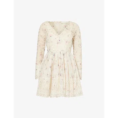 Zimmermann Womens Ivory Watercolour Floral Halliday Embroidered Cotton-blend Mini Dress