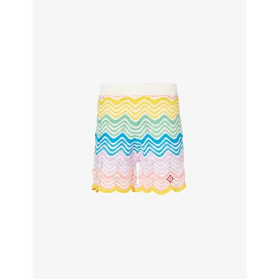 Casablanca Mens Multi Gradient-pattern High-rise Cotton-knit Shorts