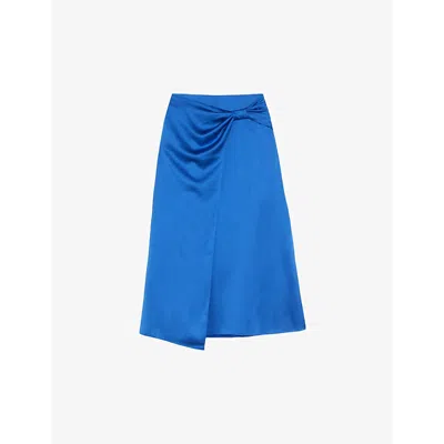 Ted Baker Womens Blue Mazii Tie-knot Satin Midi Skirt