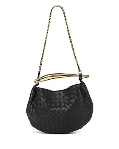 Bottega Veneta Sardine Small Intrecciato Leather Shoulder Bag In Black/brass