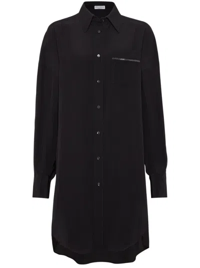 Brunello Cucinelli Embellished Long-sleeve Shirt In Black