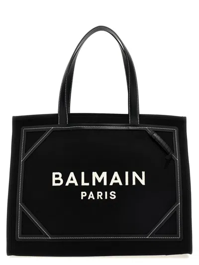 Balmain B-army Medium Shopping Bag In White/black