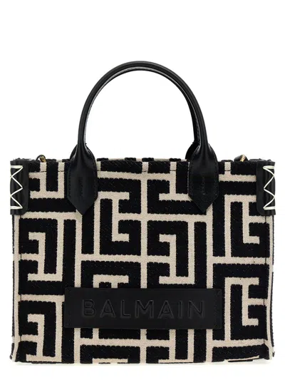 Balmain B-army Small Shopping Bag In White/black