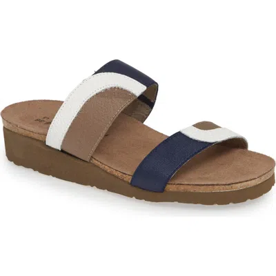 Naot Frankie Slide Sandal In White/blue/khaki Leather