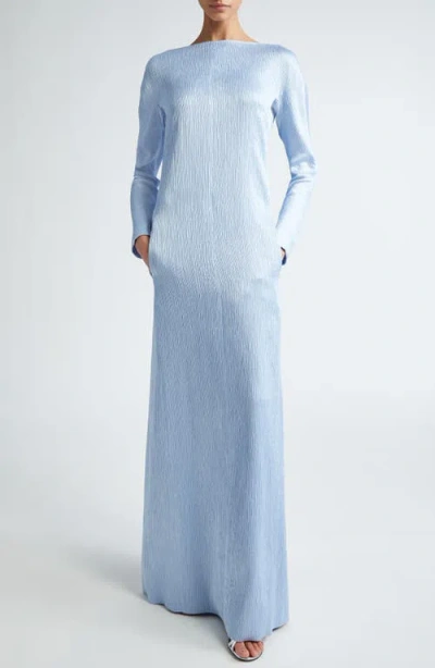 Emilia Wickstead Uriela Long Sleeve Scoop Back Plissé Maxi Dress In Sky Blue