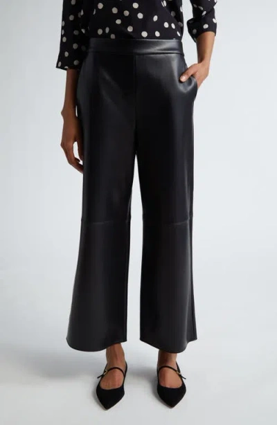 Max Mara Lucina Faux Leather Wide Leg Crop Pants In Black