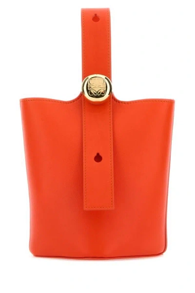 Loewe Dark Orange Leather Mini Pebble Bucket Bag