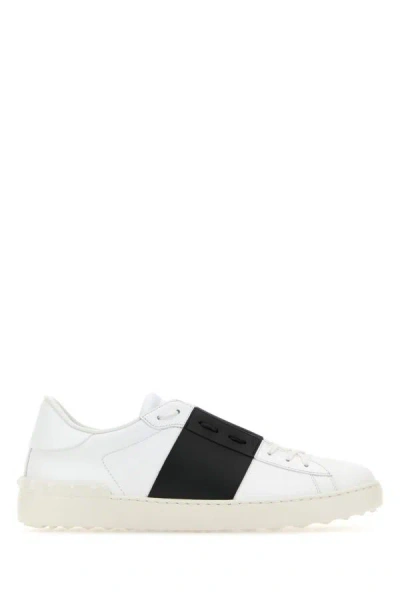 Valentino Garavani White Leather Open Sneakers With Charcoal Band