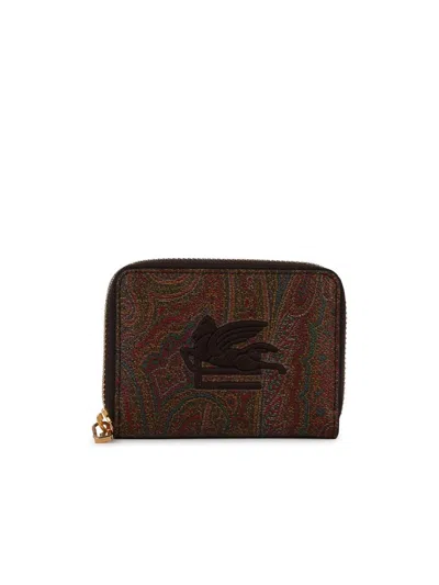 Etro 'arnica' Leather Wallet Metal Hardware In Brown
