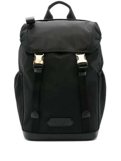 Tom Ford Leather-trimmed Logo-appliquèd Nylon Backpack In Black