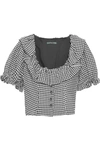 ALEXA CHUNG CROPPED RUFFLED GINGHAM CREPE TOP