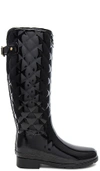 Hunter Original Refined High Gloss Quilted Waterproof Rain Boot In Black