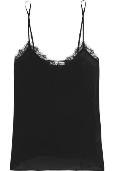 Anine Bing Lace-trimmed Washed-silk Camisole In Black