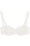 DOLCE & GABBANA LACE-TRIMMED STRETCH-SILK SATIN UNDERWIRED BALCONETTE BRA