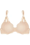 STELLA MCCARTNEY SMOOTH & LACE STRETCH-CREPE AND LACE CONTOUR PLUNGE T-SHIRT BRA