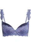 STELLA MCCARTNEY DAISY TWIRLING STRETCH-SILK AND LACE PLUNGE BRA